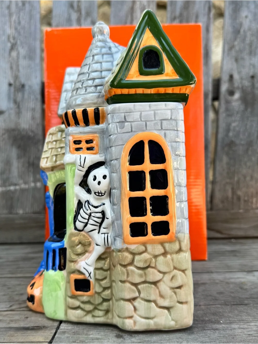 Vintage Macy's Halloween Ceramic Haunted House Cookie Jar W/ BOX